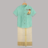 Ayudha Puja Rockstar Celebration Shirt and Dhoti - AQUA GREEN - 0 - 6 Months Old (Chest-23") (Dhoti length-14")