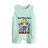 Tool Time Hero Button Romper - MINT GREEN - New Born (Chest 18")