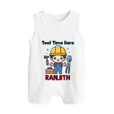 Tool Time Hero Button Romper - WHITE - New Born (Chest 18")