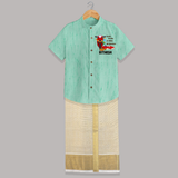 Books To Bikes Ayudha Puja Shirt and Dhoti - AQUA GREEN - 0 - 6 Months Old (Chest-23") (Dhoti length-14")