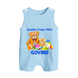 Ayudha Puja Teddy Blessings Button Romper - BABY BLUE - New Born (Chest 18")