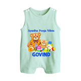 Ayudha Puja Teddy Blessings Button Romper - MINT GREEN - New Born (Chest 18")