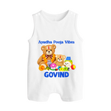 Ayudha Puja Teddy Blessings Button Romper - WHITE - New Born (Chest 18")