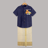 Ayudha Puja Teddy Blessings Shirt and Dhoti - DARK BLUE - 0 - 6 Months Old (Chest-23") (Dhoti length-14")