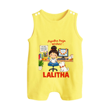 Ayudha Puja Little Creator Button Romper - PASTEL YELLOW - New Born (Chest 18")