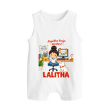 Ayudha Puja Little Creator Button Romper - WHITE - New Born (Chest 18")