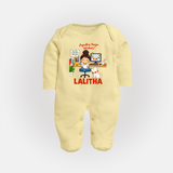 Ayudha Puja Little Creator Full Body Suit - PASTEL YELLOW - New Born (Chest 7.5")