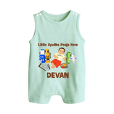 Little Ayudha Puja Hero Button Romper - MINT GREEN - New Born (Chest 18")