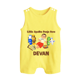 Little Ayudha Puja Hero Button Romper - PASTEL YELLOW - New Born (Chest 18")