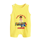Ayudha Puja Mini Racer Button Romper - PASTEL YELLOW - New Born (Chest 18")