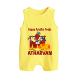 Ayudha Puja Tool Master Button Romper - PASTEL YELLOW - New Born (Chest 18")