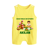 Ayudha Puja Little Hands Big Dreams Button Romper - PASTEL YELLOW - New Born (Chest 18")