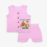Ayudha Puja Little Hands Big Dreams Jabla Set - BABY PINK - 0 - 3 Months Old (Chest 9.8")