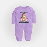 Kaliyuga Selvam Blessings Full Body Suit - LILAC - New Born (Chest 7.5")