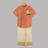 Kutty Kalvi Payanam Shirt and Dhoti - ORANGE - 0 - 6 Months Old (Chest-23") (Dhoti length-14")