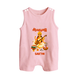 Ayudha Puja Goddess Saraswati Blessings Button Romper - BABY PINK - New Born (Chest 18")