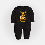 Ayudha Puja Goddess Saraswati Blessings Full Body Suit - BLACK - New Born (Chest 7.5")