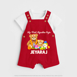 My First Ayudha Puja Teddy Joy Dungaree - RED - 0 - 5 Months Old (Chest 18")