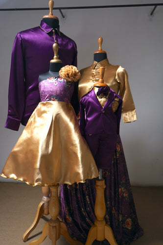 Regal Purple & Gold Family Matching Outfit – Gown, Shirt, and Ethnic Sets