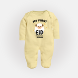 My First Eid Personalized Kids Fullbody suit – Custom Name Edition - PASTEL YELLOW - New Born (Chest 7.5")