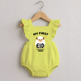 My First Eid Personalized Kids Romper frock – Custom Name Edition - PASTEL YELLOW - 0 - 3 Months Old (Chest 19")