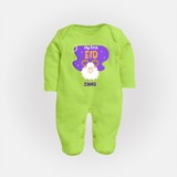 My First Eid Mubarak Customized Fullbody suit – Premium Festive Wear - LIME GREEN - New Born (Chest 7.5")
