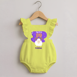 My First Eid Mubarak Customized Romper frock – Premium Festive Wear - PASTEL YELLOW - 0 - 3 Months Old (Chest 19")