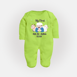 Custom Name My First Eid Fullbody suit – Islamic Festival Special Wear - LIME GREEN - New Born (Chest 7.5")