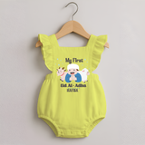 Custom Name My First Eid Romper frock – Islamic Festival Special Wear - PASTEL YELLOW - 0 - 3 Months Old (Chest 19")