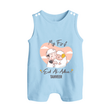 My First Eid Printed Kids Romper Suit with Name – Celebration Outfit - BABY BLUE - 0 - 5 Months Old (Chest 18")