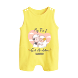 My First Eid Printed Kids Romper Suit with Name – Celebration Outfit - PASTEL YELLOW - 0 - 5 Months Old (Chest 18")