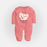 My First Eid Printed Kids Fullbody suit with Name – Celebration Outfit - PEACH - New Born (Chest 7.5")
