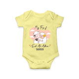 My First Eid Printed Kids Romper with Name – Celebration Outfit - PASTEL YELLOW - New Born (Chest 14")
