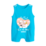 My First Eid Printed Kids Romper Suit with Name – Celebration Outfit - SKY BLUE - 0 - 5 Months Old (Chest 18")