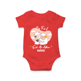 My First Eid Printed Kids Romper with Name – Celebration Outfit - RED - New Born (Chest 14")
