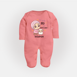 My First Eid with Ammi & Abbu – Personalized Kids Fullbody suit - PEACH - New Born (Chest 7.5")