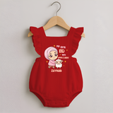 My First Eid with Ammi & Abbu – Personalized Kids Romper frock - RED - 0 - 3 Months Old (Chest 19")
