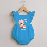 My First Eid with Ammi & Abbu – Personalized Kids Romper frock - SKY BLUE - 0 - 3 Months Old (Chest 19")