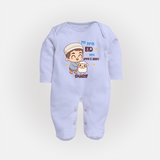 My First Eid Family Special Personalized Fullbody suit – Custom Name Print - BABY BLUE - New Born (Chest 7.5")