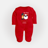 My First Eid with Parents Custom Kids Fullbody suit – Festive Wear - RED - New Born (Chest 7.5")