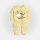 My First Eid Family Theme Kids Fullbody suit – Name Printed Festive Outfit - PASTEL YELLOW - New Born (Chest 7.5")