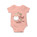 My First Eid Family Theme Kids Romper – Name Printed Festive Outfit - PEACH - New Born (Chest 14")