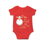 My First Eid Family Theme Kids Romper – Name Printed Festive Outfit - RED - New Born (Chest 14")