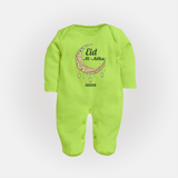 Eid Al-Adha Crescent Moon Personalized Fullbody suit - LIME GREEN - New Born (Chest 7.5")