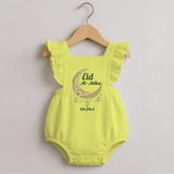 Eid Al-Adha Crescent Moon Personalized Romper frock - PASTEL YELLOW - 0 - 3 Months Old (Chest 19")