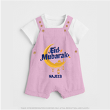 Eid Mubarak Crescent Moon Personalized Kids Dungaree - BABY PINK - 0 - 5 Months Old (Chest 18")