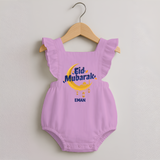 Eid Mubarak Crescent Moon Personalized Kids Romper frock - BABY PINK - 0 - 3 Months Old (Chest 19")