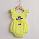 Eid Mubarak Crescent Moon Personalized Kids Romper frock - PASTEL YELLOW - 0 - 3 Months Old (Chest 19")