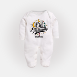 Eid Mubarak Calligraphy Personalized Kids Fullbody suit - WHITE - New Born (Chest 7.5")