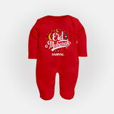 Eid Mubarak Calligraphy Personalized Kids Fullbody suit - RED - New Born (Chest 7.5")